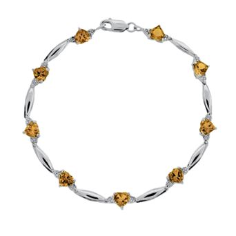 Gemminded Sterling Silver Citrine and Diamond Accent Heart Bracelet