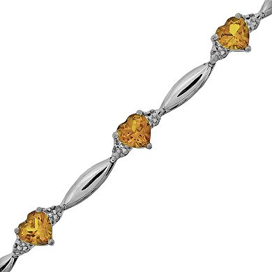 Gemminded Sterling Silver Citrine and Diamond Accent Heart Bracelet