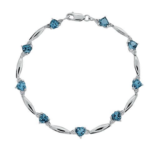 Sterling Silver Blue Topaz & Diamond Accent Heart Bracelet
