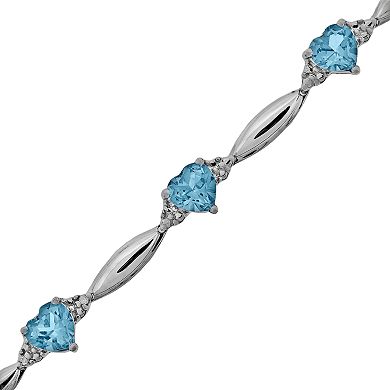 Gemminded Sterling Silver Blue Topaz and Diamond Accent Heart Bracelet