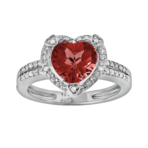 Gemminded Sterling Silver Garnet and Diamond Accent Heart Frame Ring