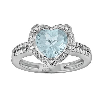 1.20 ct Heart Sky Blue Aquamarine Diamond Accent 925 Sterling Silver Ring 5