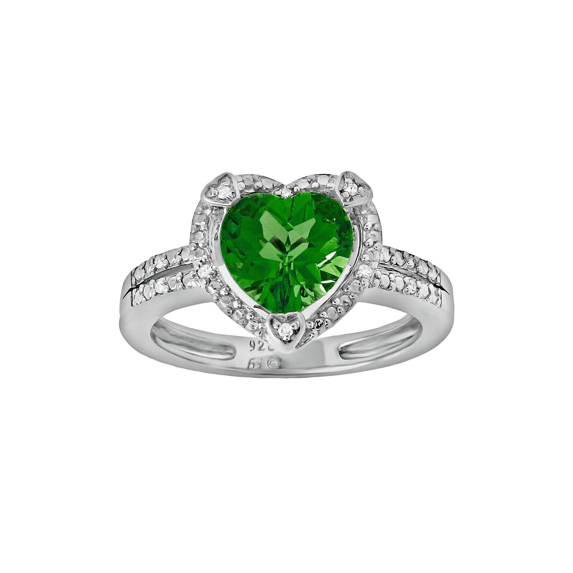 Gemminded Sterling Silver Lab-Created Emerald and Diamond Accent Heart Fram