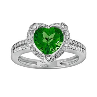 Gemminded Sterling Silver Lab-Created Emerald and Diamond Accent Heart Frame Ring