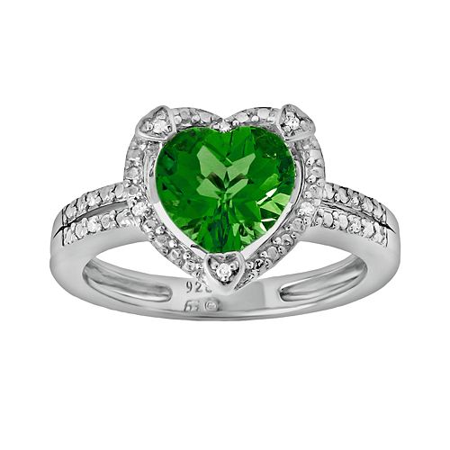 Sterling Silver LabCreated Emerald & Diamond Accent Heart Frame Ring