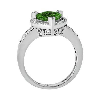 Gemminded Sterling Silver Lab-Created Emerald and Diamond Accent Heart Frame Ring