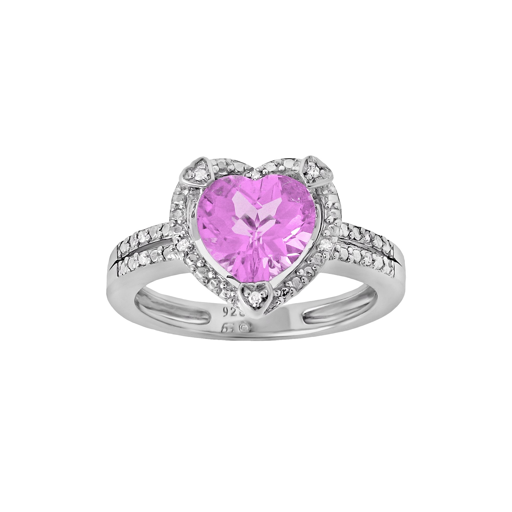 Gemminded Sterling Silver Lab-Created Pink Sapphire and Diamond Accent Hear