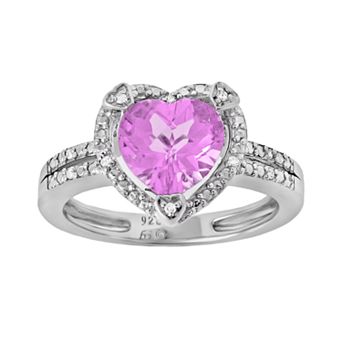 Gemminded Sterling Silver Lab-Created Pink Sapphire and Diamond Accent Heart Frame Ring