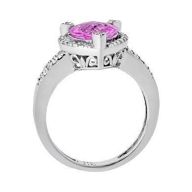 Gemminded Sterling Silver Lab-Created Pink Sapphire and Diamond Accent Heart Frame Ring