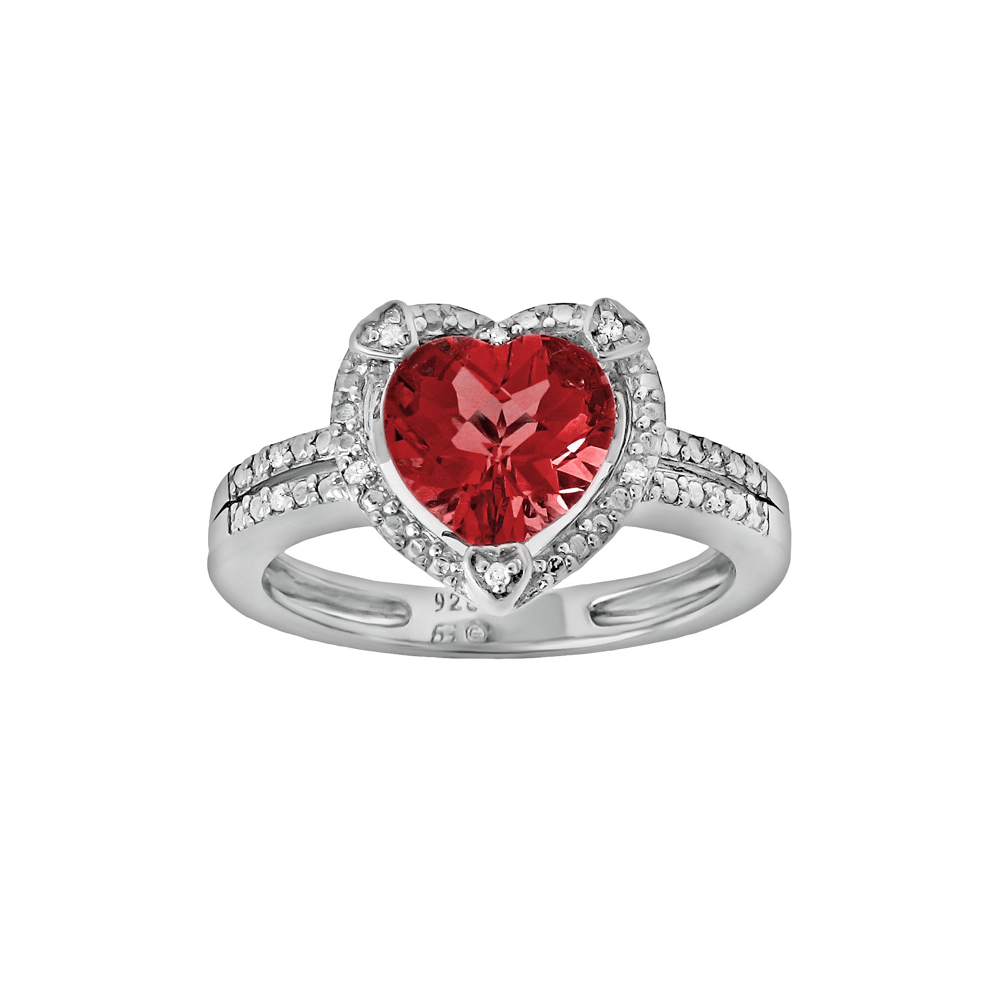 Gemminded Sterling Silver Lab-Created Ruby and Diamond Accent Heart Frame R