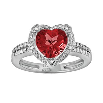 Gemminded Sterling Silver Lab-Created Ruby and Diamond Accent Heart Frame Ring