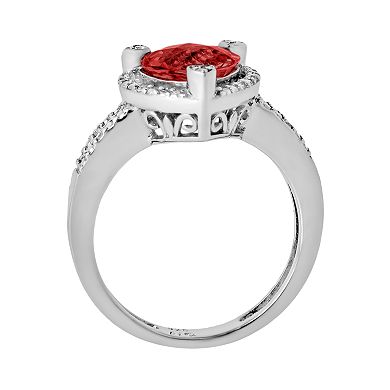 Gemminded Sterling Silver Lab-Created Ruby and Diamond Accent Heart Frame Ring