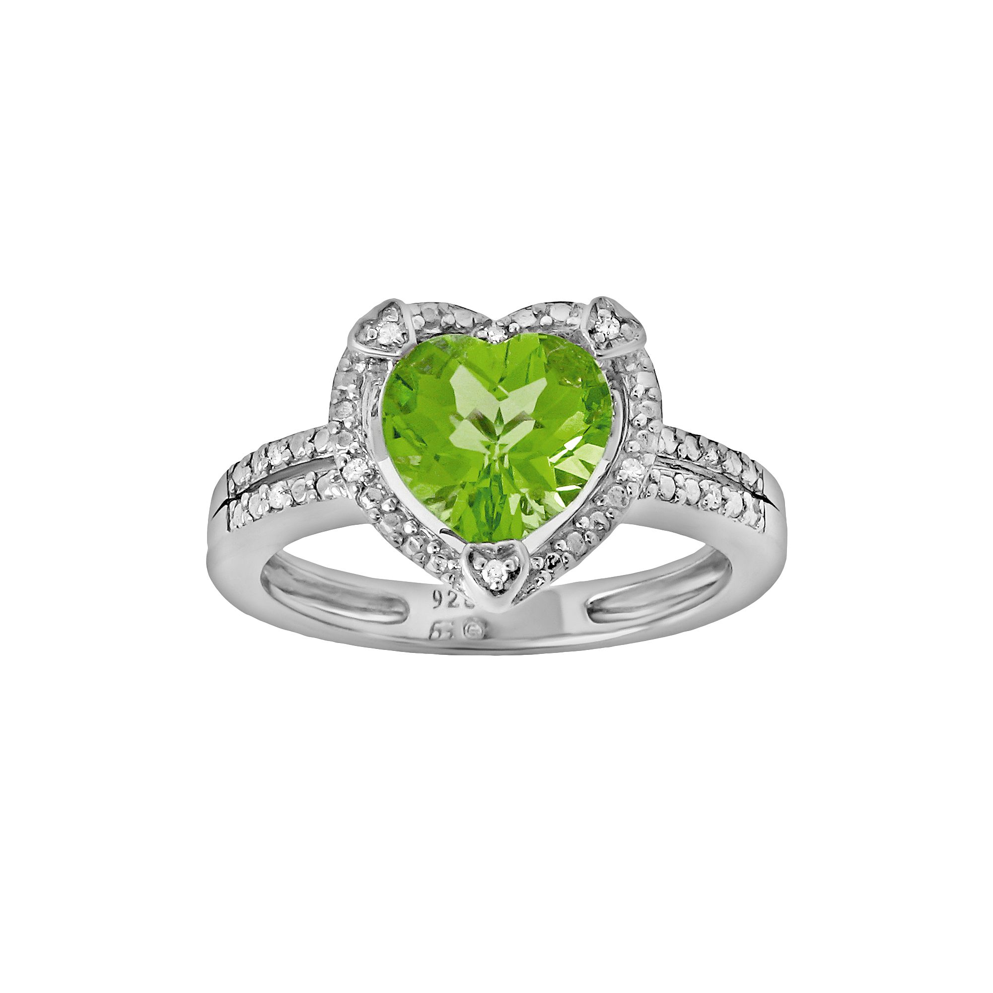 Gemminded Sterling Silver Peridot and Diamond Accent Heart Frame Ring, Wome