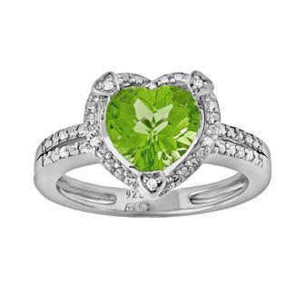 Gemminded Sterling Silver Peridot and Diamond Accent Heart Frame Ring