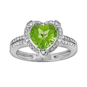 Gemminded Sterling Silver Peridot and Diamond Accent Heart Frame Ring
