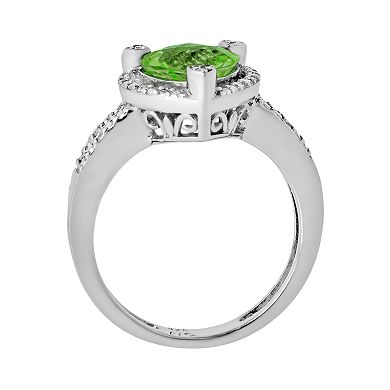 Gemminded Sterling Silver Peridot and Diamond Accent Heart Frame Ring