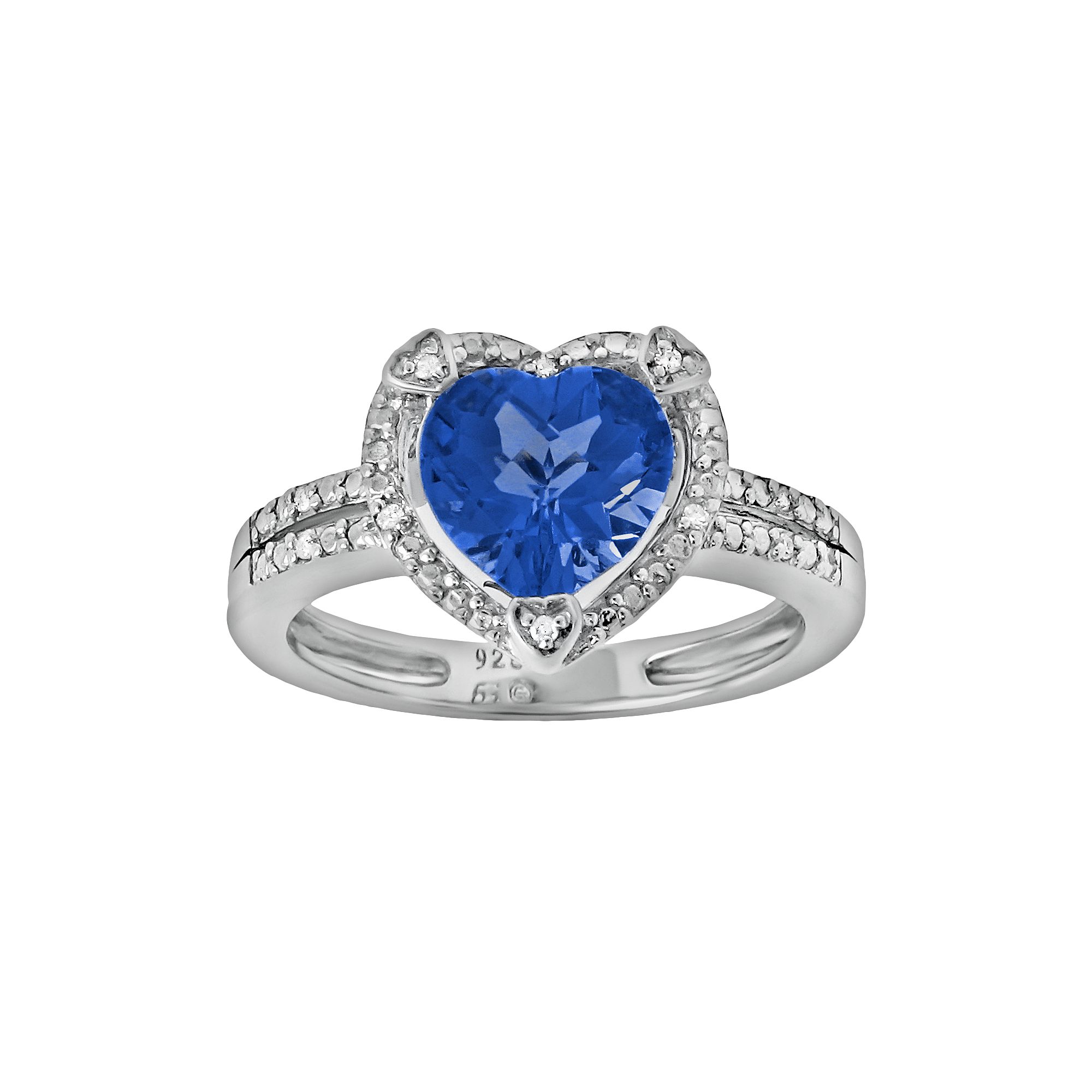 Gemminded Sterling Silver Lab-Created Sapphire and Diamond Accent Heart Fra