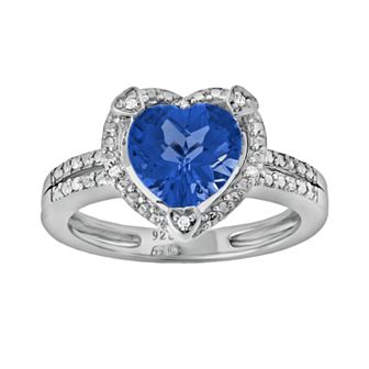 Gemminded Sterling Silver Lab-Created Sapphire and Diamond Accent Heart Frame Ring