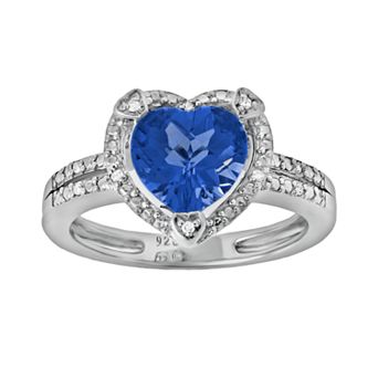 Gemminded Sterling Silver Lab-Created Sapphire and Diamond Accent Heart Frame Ring