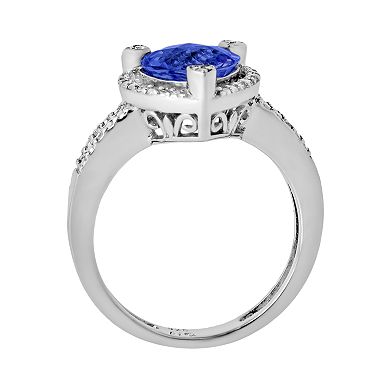 Gemminded Sterling Silver Lab-Created Sapphire and Diamond Accent Heart Frame Ring