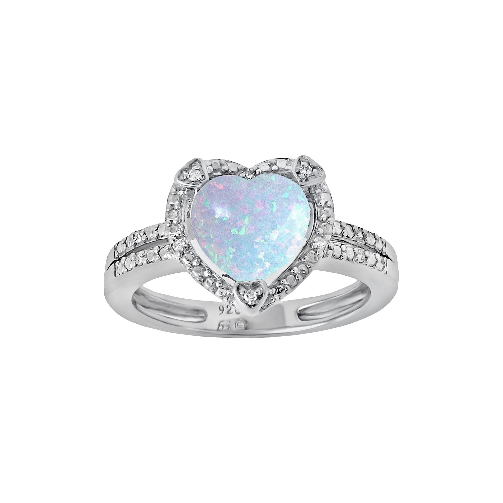 Gemminded Sterling Silver Lab-Created Opal and Diamond Accent Heart Frame R