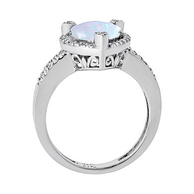Gemminded Sterling Silver Lab-Created Opal and Diamond Accent Heart Frame Ring