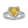 Sterling Silver Citrine and Diamond Accent Heart Frame Ring