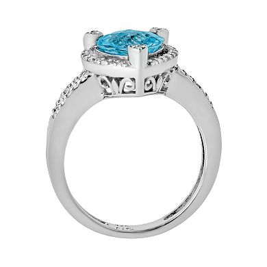 Gemminded Sterling Silver Blue Topaz and Diamond Accent Heart Frame Ring