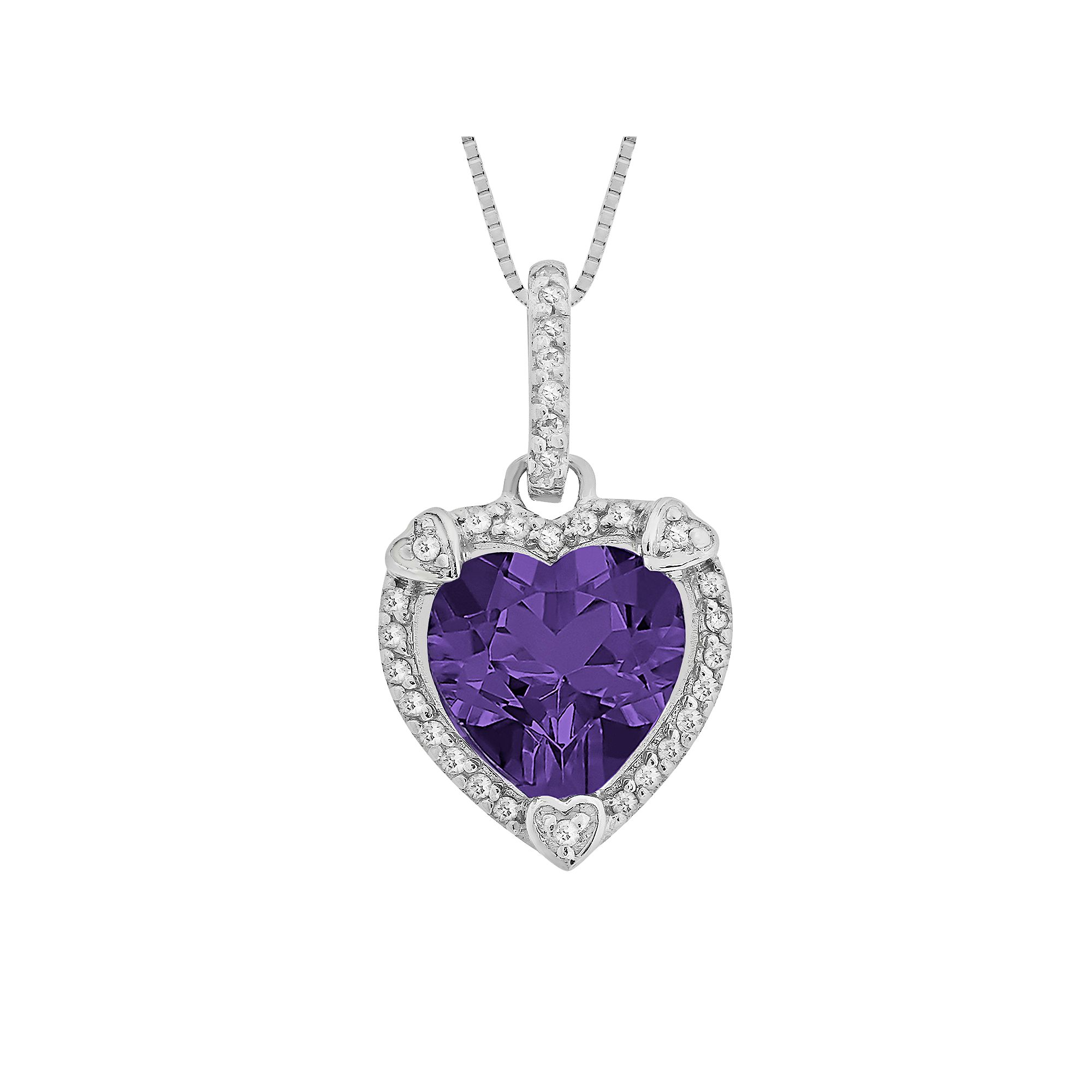 Gemminded Sterling Silver Amethyst and Diamond Accent Heart Frame Pendant,