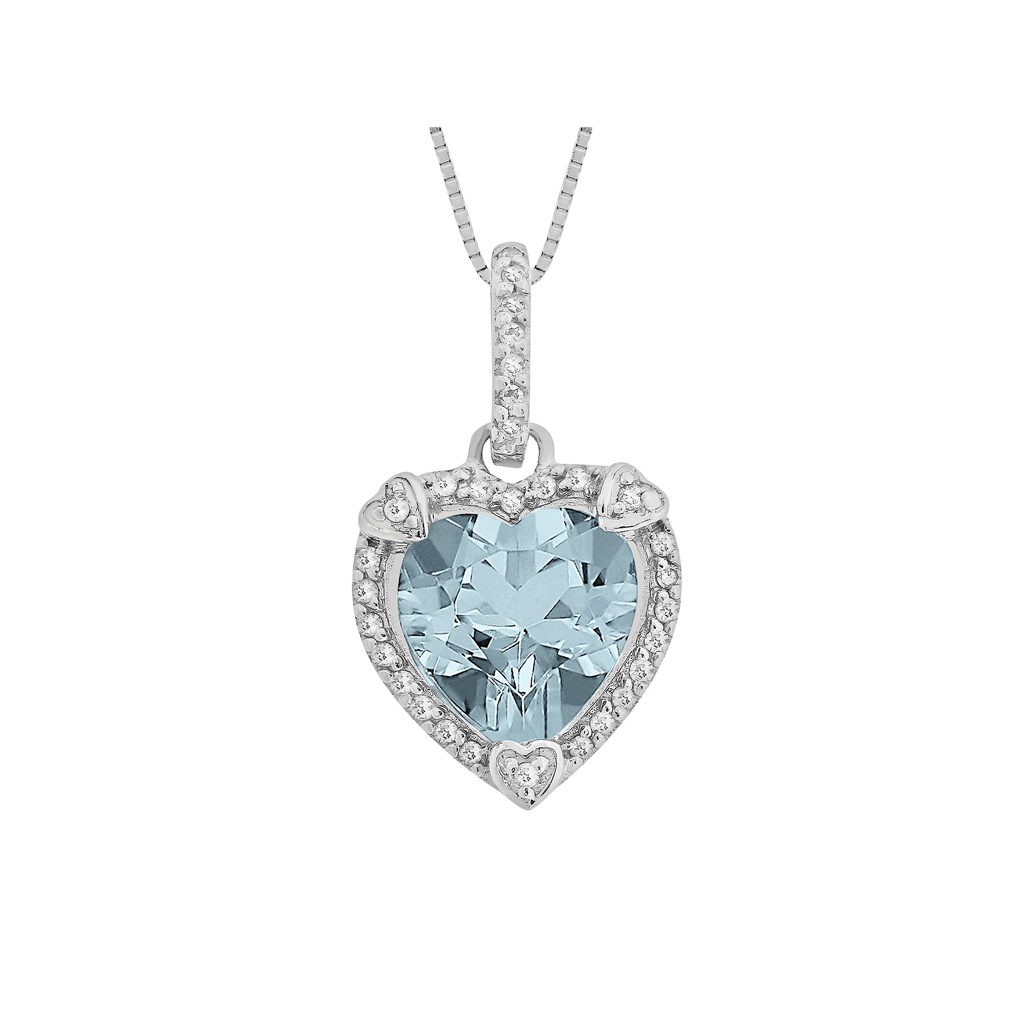 Gemminded Sterling Silver Lab-Created Aquamarine and Diamond Accent Heart 