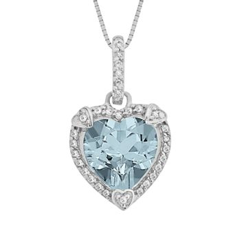 Gemminded Sterling Silver Lab-Created Aquamarine and Diamond Accent Heart Frame Pendant