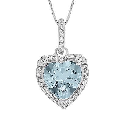 Gemminded Sterling Silver Lab Created Aquamarine and Diamond Accent Heart Frame Pendant