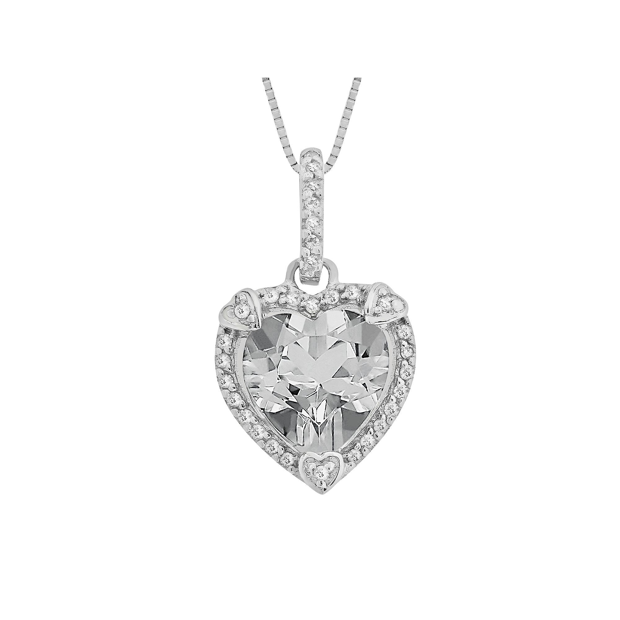 Gemminded Sterling Silver White Topaz and Diamond Accent Heart Frame Penda