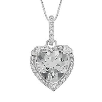 Gemminded Sterling Silver White Topaz and Diamond Accent Heart Frame Pendant