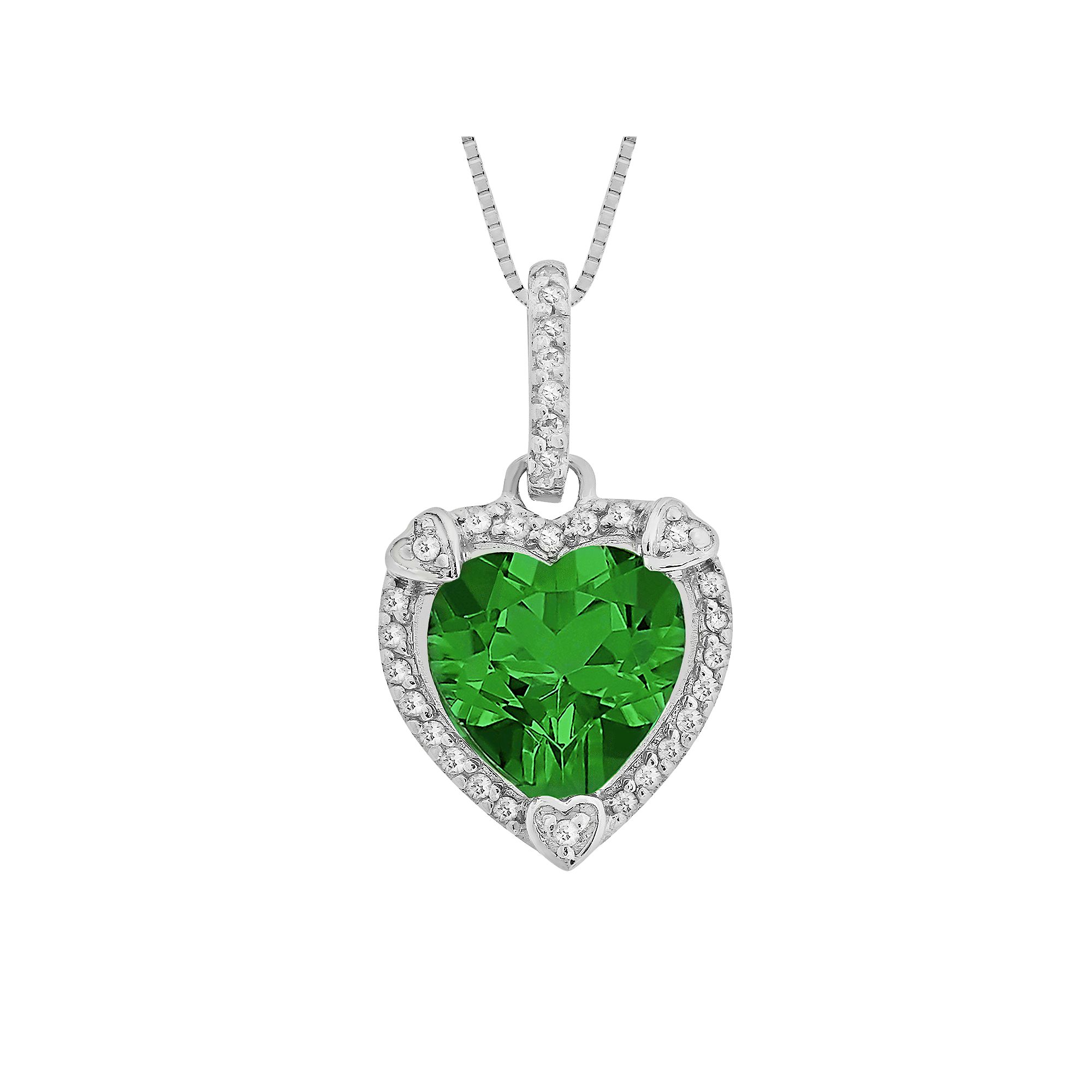 Gemminded Sterling Silver Lab-Created Emerald and Diamond Accent Heart Fra