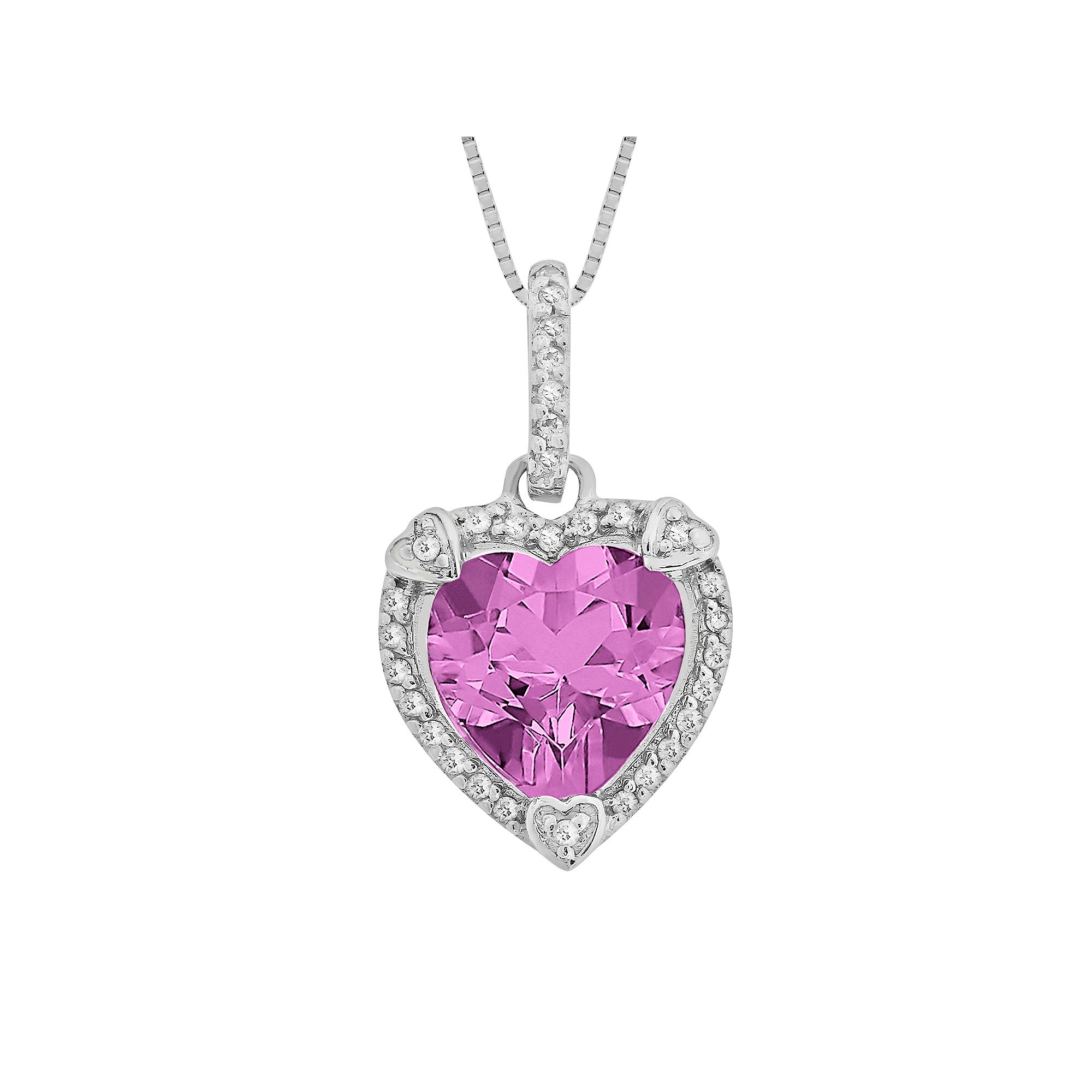 Gemminded Sterling Silver Lab-Created Pink Sapphire and Diamond Accent Hea