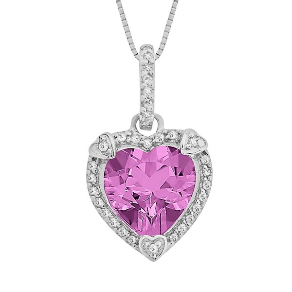 Heart Shape Pink Sapphire and Diamond Necklace