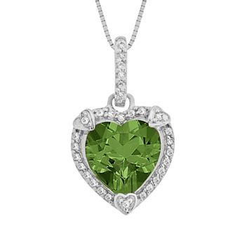 Gemminded Sterling Silver Peridot and Diamond Accent Heart Frame Pendant