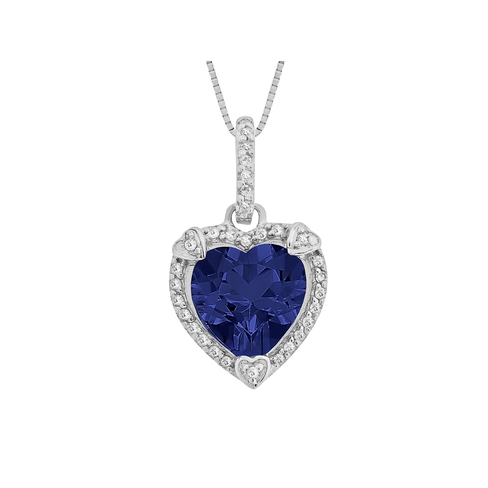 Gemminded Sterling Silver Lab-Created Sapphire and Diamond Accent Heart Fr