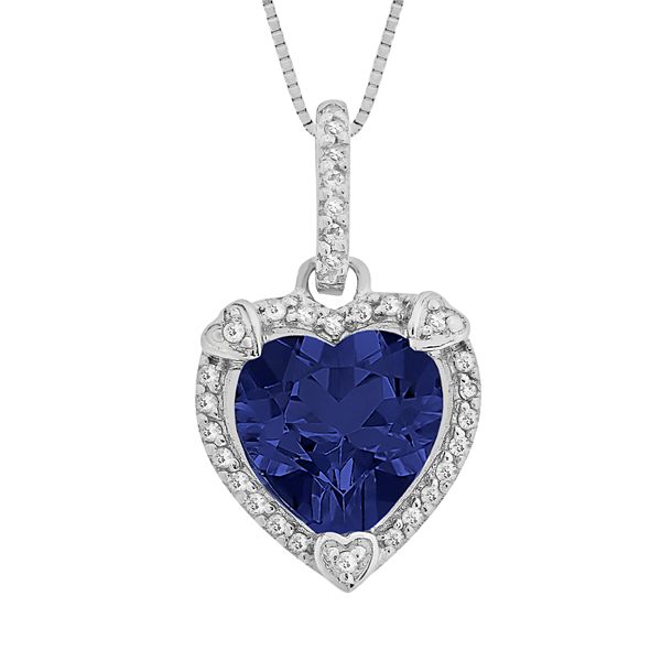 Gemminded Sterling Silver Lab-Created Sapphire and Diamond Accent Heart ...