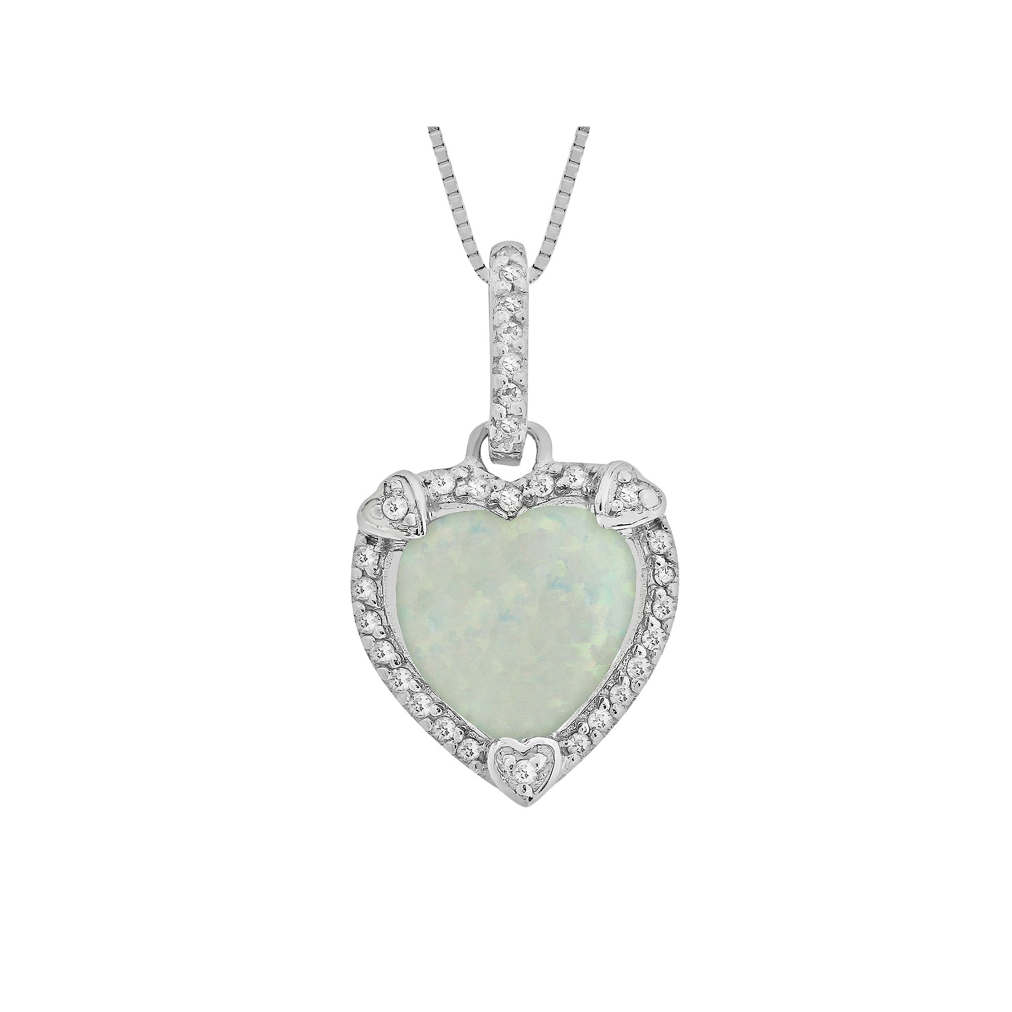 Gemminded Sterling Silver Lab-Created Opal and Diamond Accent Heart Frame 