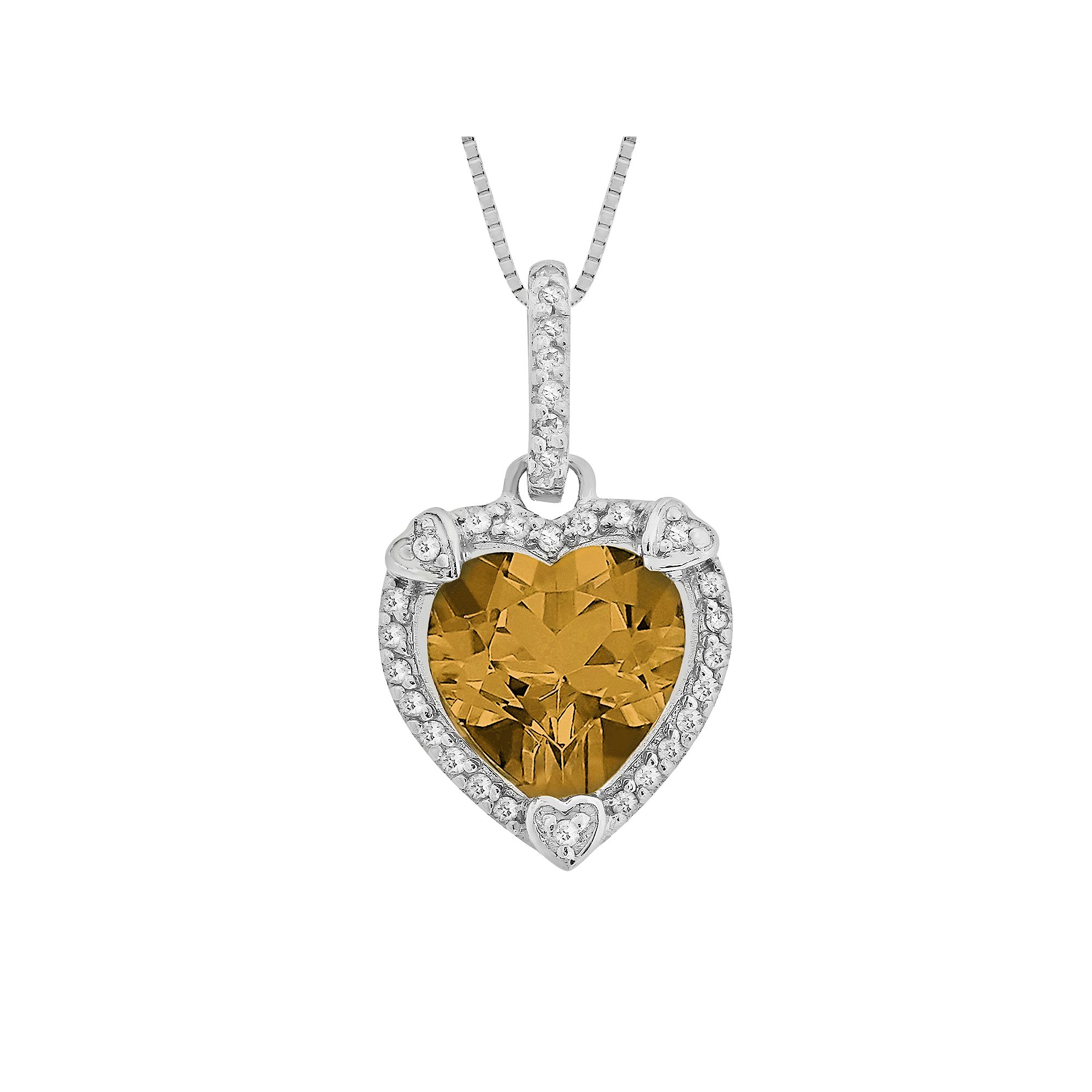 Gemminded Sterling Silver Citrine and Diamond Accent Heart Frame Pendant, 