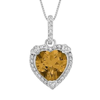 Gemminded Sterling Silver Citrine and Diamond Accent Heart Frame Pendant