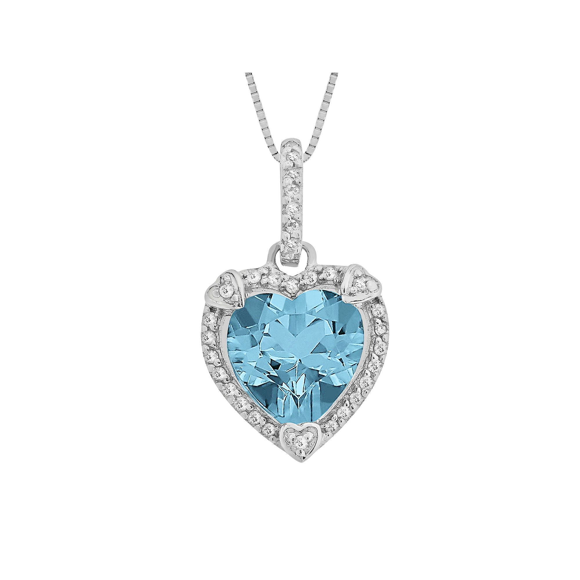 Gemminded Sterling Silver Blue Topaz and Diamond Accent Heart Frame Pendan