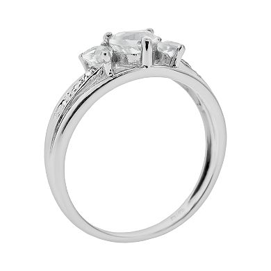 Gemminded Sterling Silver White Topaz and Diamond Accent Heart 3-Stone Ring