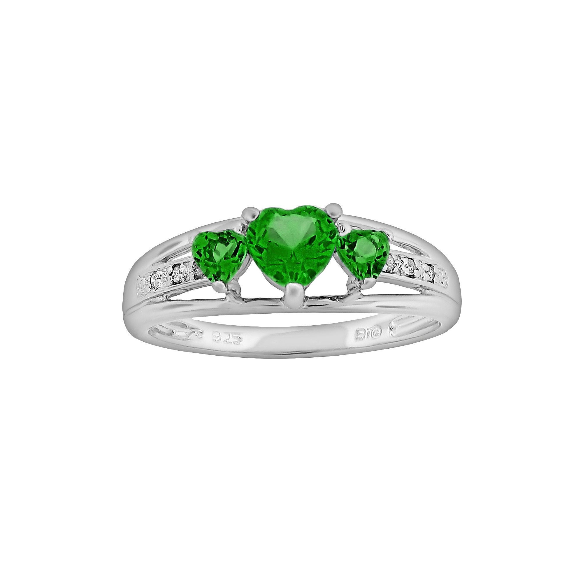 Gemminded Sterling Silver Lab-Created Emerald and Diamond Accent Heart 3-St