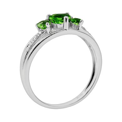 Gemminded Sterling Silver Lab-Created Emerald and Diamond Accent Heart 3-Stone Ring