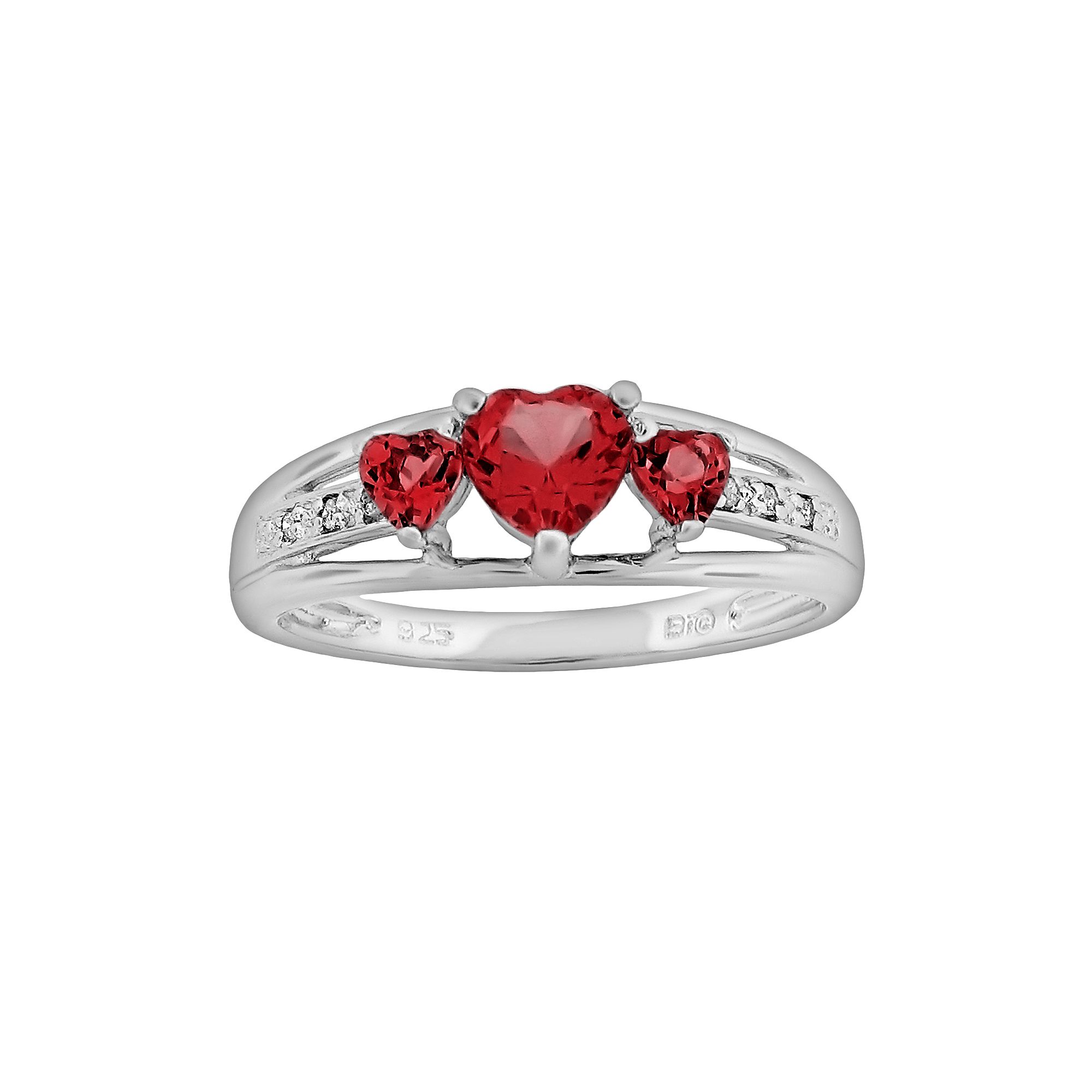Gemminded Sterling Silver Lab-Created Ruby and Diamond Accent Heart 3-Stone