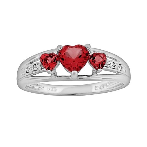 Stunning Silver Tone Created Ruby & Diamond Accent Square Ring – Solitaire Style – Choose Your Size