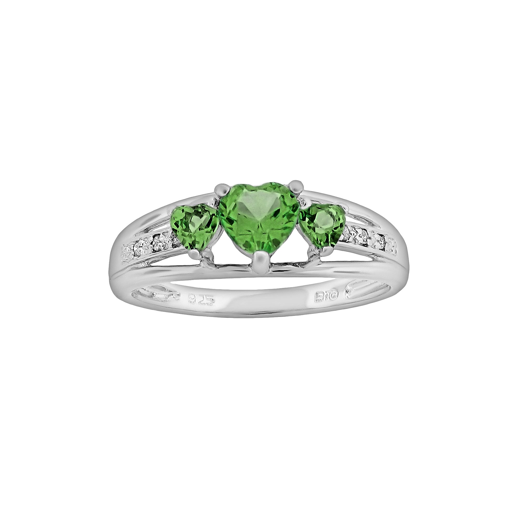 Gemminded Sterling Silver Peridot and Diamond Accent Heart 3-Stone Ring, Wo